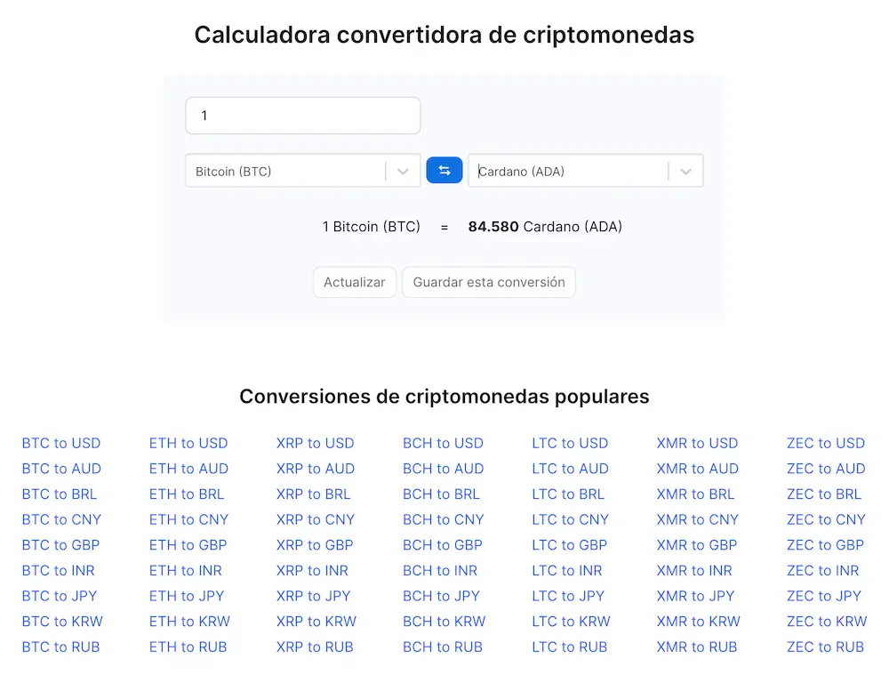 CoinMarketCap calculadora de conversión de criptomonedas